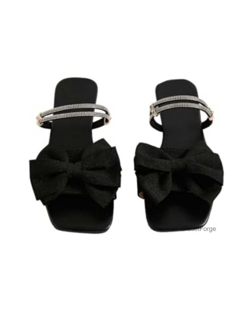 Women's Bow Flat Sandals Faux Leather Rhinestone Dressy Comfortable Slip On